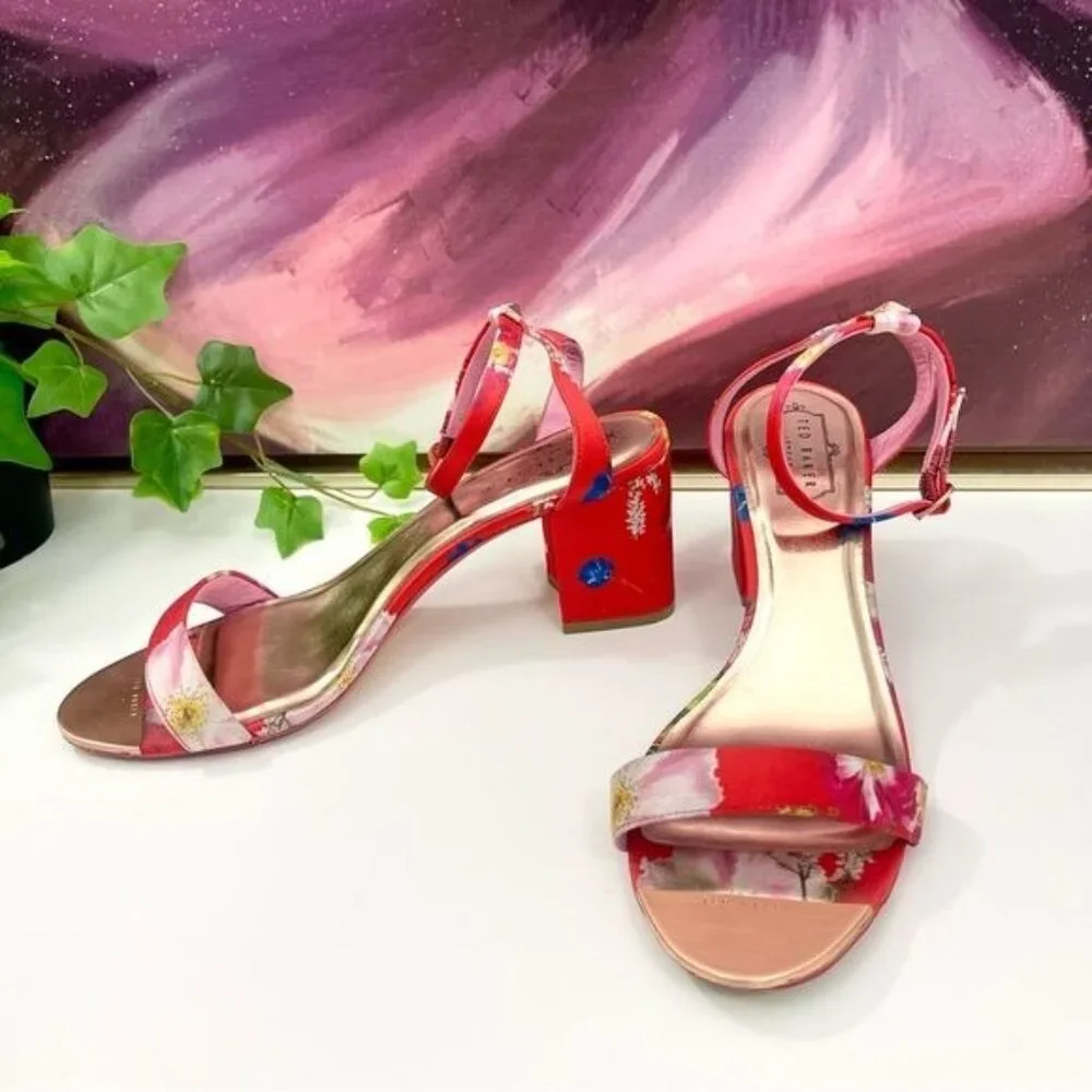 Ted Baker Rozie Block Heel Sandal in Berry Sundae Mix Satin Size EU 42 / US 11.5